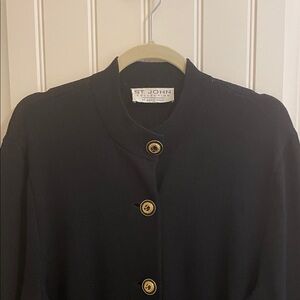 St. John Vintage Black Long Sleeve Caviar Knit Dress with Gold Accents